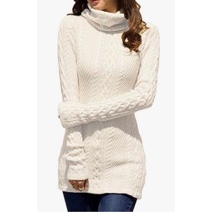Women Long Slim Fitted Dress Bodycon Turtleneck cable knit sweater, EUC, large